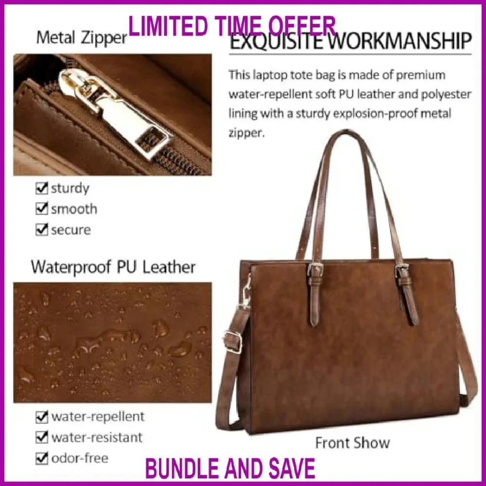 Waterproof Leather Laptop Tote Bag 15.6 Inch Large Capacity Professional Work